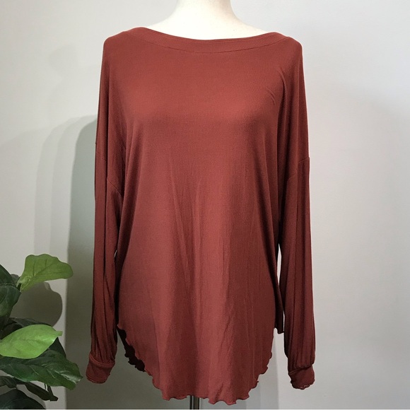 Free People Tops - Free People Shimmy Shake Ribbed Knit Open Back Loose Cowboy Rust Top Blouse XS